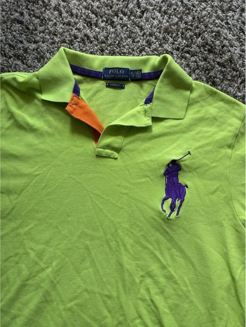 Polo Ralph Lauren Custom Fit Big Pony 3 Logo Polo Shirt Men's Size XL Lime Green